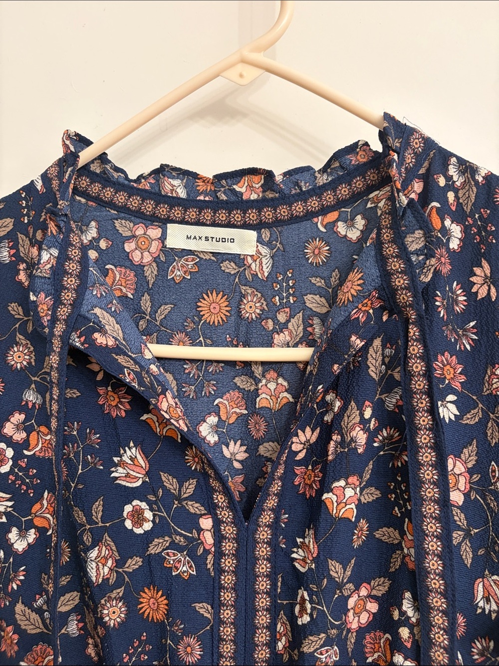 Max Studio Navy Floral Tiered Maxi with Puff Sleeves - Picture 2 of 3